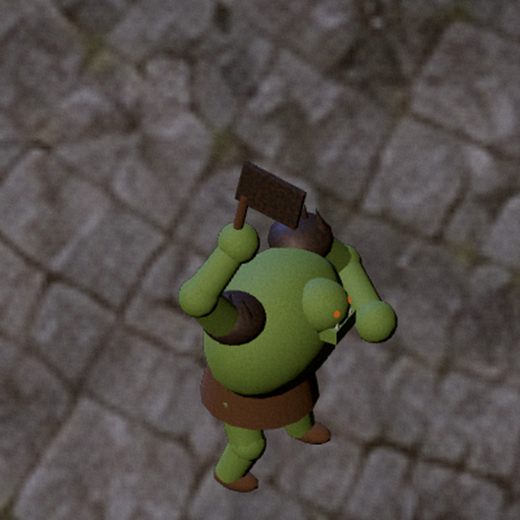A hulking green orc in spiked iron pauldrons raising a heavy cleaver